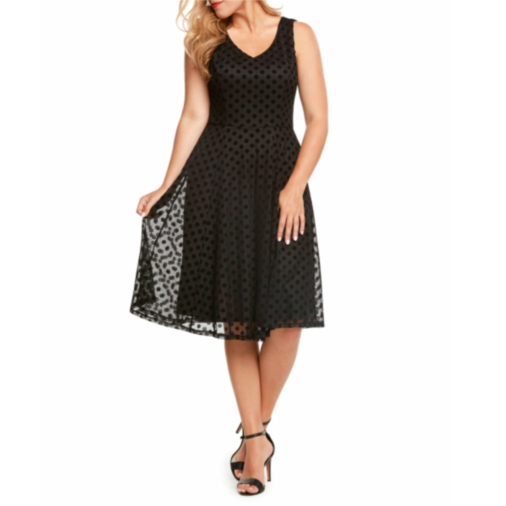 NWT- Polka Dot Black Sleeveless Fit & Flare Dre…